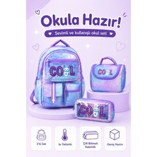 Alanç Gift Ultra Lüks Kore Tarzı Cool Tasarım Kız Çocuk İlkokul Çantası Termal Beslenme Çantası ve Çift Bölmeli Kalemlik