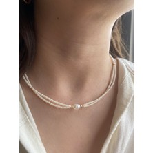 Anetta Jewelry Inci Ikili Sıra Tasarım Kadın Boncuk Kolye(Kapama ve Kilit Çeliktir.)