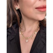Fully Design Gold Yonca Model Şık Kararmaz Charmlı Kolye