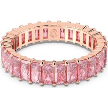 Swarovski Matrix Yüzük Baguette Cut Pembe Pembe Altin Rengi Kaplama 55