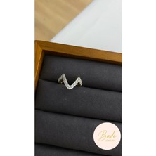 Vip Gold Zirkon Taşlı Ayarlanabilir V Model Kararmaz Çelik Modern Yüzük