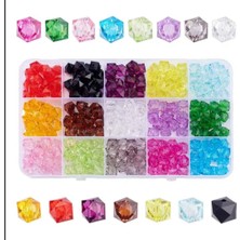 Yiğit Aksesuar 450 Adet 4 mm 15 Renk Küp Kristal Boncuk Takı Yapım Malzemeleri