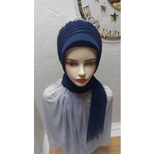 Ergül Hazır Duvak Simsiz Koyu Lacivert Tekli Aksesuarlı Hazir Turban,hazır Duvak,hazır Şal,abiye Şal, Düğün,sünnet,mezuniyet