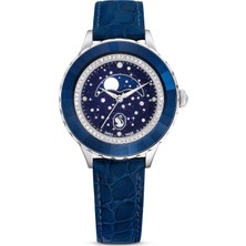 Swarovski Octea Moon Saat Isviçre Üretimi Ay Deri Kayiş Mavi Mavi Kaplama
