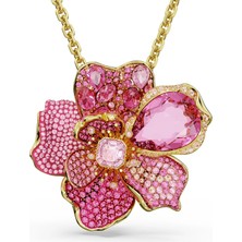 Swarovski Florere Broş Kolye Pave Flower Sari Altin Rengi Kaplama