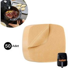 Ulu Pazarlama 50 Adet Air Fryer Pişirme Kağıdı Tek Kullanımlık Yağ Su Geçirmez Yapışmaz Deliksiz Düz Kare Model (5570)