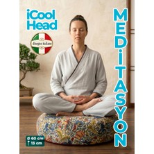 iCool Head Karabuğday Kabuğu Dolgulu Meditasyon Minderi, Geniş Yoga Minderi, Premium Italyan Kumaş Kılıf, Huzur Bahçesi