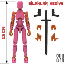 SYK Design 13 cm Hareketli Robot Dummy Pembe Turuncu Aksiyon Figürü Hediyelik Çocuklar İçin