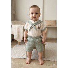 WisteriA Efemkids 6/24 Ay Erkek Bebek Takım Ayıcık Nakışlı Müslin 2 Li Takım