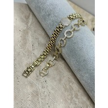 Xuping Gold 2’li Kombin Şık Taşlı Model Kararmaz Çelik Bileklik 17+2 cm