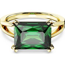 Swarovski Matrix Yüzük Rectangular Cut Yeşil Sarı Altın Rengi Kaplama 60