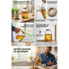 1800 ml Isıya Dayanıklı Borosilikat Cam Demlik & Sürahi - Bambu Kapaklı ve Süzgeçli