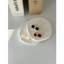 Vip Gold Bordo/beyaz/siyah Yonca Model Modern Küpe(Renk Seçimi Yapınız)
