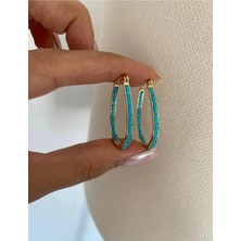 Fd Gold Mavi Mineli Modern&şık Kararmaz Halka Küpe