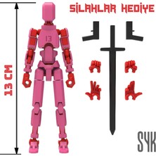 SYK Design Robot 13 Dummy Pembe Kırmızı Tüm Eklemleri Hareketli Aksiyon Figürü Oyuncak