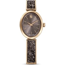 Swarovski Crystal Rock Oval Saat Metal Bileklik Siyah Pembe Altin Rengi Kaplama