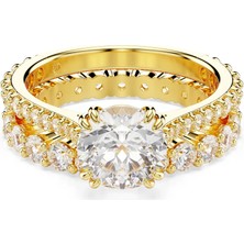 Swarovski Stilla Yüzük Set (2) Round Cut Beyaz Sari Altin Rengi Kaplama 55