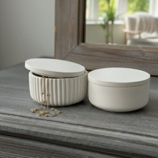 Lumi Home 2'li Set Beton Büyük Kapaklı Kutu Modern Organizer Çizgili-Sade