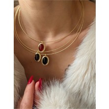 Vip Gold Siyah Madalyon Uçlu Kararmaz Modern Choker Kolye (Tek Kolye Siyah)