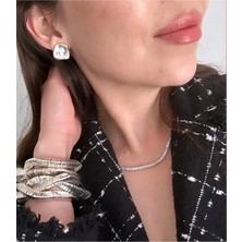 Vip Silver Asimetrik Mat Model Şık 925 Ayar Gümüş Pimli Kararmaz Şık Küpe