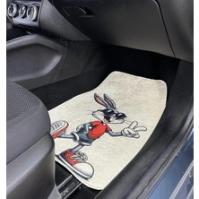 Şimika Bugs Bunny Desenli Kaymaz Taban Dekoratif Oto Halı Paspas Üniversal Yıkanabilir Her Araca Uyumlu (Kancalı Kumaş Anahtarlık Hediyeli)