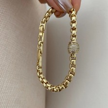 14K Gold Renk Zirkon Taşlı Topçuk Bileklik