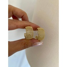 Fd Gold Basic Mini Top Detaylı Örme Model Kararmaz Halka Küpe