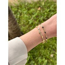 Fd&vip Gold 2’li Kombin Siyah Taş Detaylı Modern Şık Bileklik 17+2 cm
