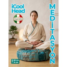 iCool Head Karabuğday Kabuğu Dolgulu Meditasyon Minderi, Geniş Yoga Minderi, Premium Italyan Kumaş Kılıf, Mavi Denge