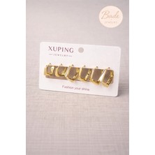 Xuping 14K Gold Renginde 3 Çift (6 Adet) Kararmaz Kadın Halka Köşeli Küpe (Kıkırdak + Lobe Kombini)