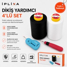 İplixa Iplixa 4’lü Dikiş Seti – 5000M Siyah & Beyaz Dikiş Ipliği + 2 Adet Ilik Açıcı (Iplik Sökücü) | Profesyonel Terzi Seti