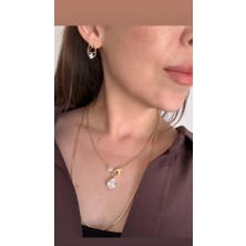 Vip Kararmaz Damla Taş Detaylı Kolye (45 Cm)+Boru Model Zincir(60 Cm)+Damla Küpe Kombinli Set