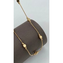 Çelik Gold (14K) Küp Detaylı Modern Kararmaz Zincir 45+5 cm