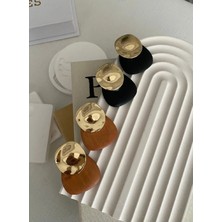 Vip Gold&siyah Ahşap Model Modern Küpe