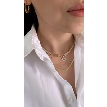 Fully Design Gold 2’li Italyan Ezme Zincir&göz Detaylı V Model Kararmaz Kolye Kombini