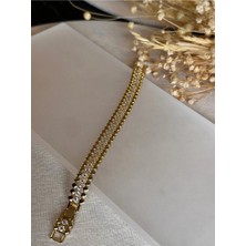 Xuping Gold 3 Sıralı Taşlı Modern Kararmaz Bileklik 17+2 cm