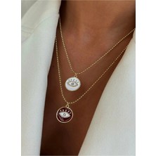 Vip Gold Bordo/beyaz Nazar Göz Detaylı Kararmaz Hadise Kolye 60+5 cm