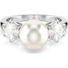 Swarovski Matrix Yüzük Kristal Inci Round Cut Beyaz Rodyum Kaplama 52