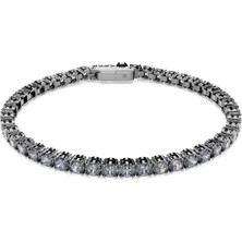Swarovski Matrix Tennis Bileklik Round Cut Gri Rutenyum Kaplama L