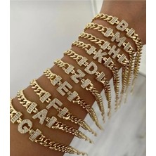 Nergis Collection Kişiye Özel Harf Bileklik T Harfi – Taşlı Gold Zincir Isim Baş Harf Bileklik