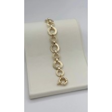 Fully Design Gold Yuvarlak Geçmeli Halka Model Şık Kararmaz Bileklik 17-19 cm