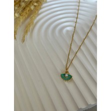 Vip 18K Gold Zincir Turkuaz Istiridye Detaylı Minimal Kararmaz Çelik Kolye 45+5 cm