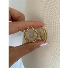 Fd Gold Tel Örmemodel Taş Detaylı Modern Kararmaz Halka Küpe