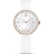 Swarovski Matrix Tennis Saat Swiss Made Deri Kayiş Beyaz Şampanya Altin Rengi Yüzey