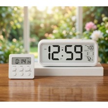 Mr LED Ekranlı Dijital Masa Saati & 2 Alarm  Kademeli Kronometre Seti – Alarm, Tarih, Sıcaklık Göstergeli Modern Masa Saat Seti