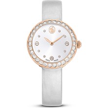 Swarovski Matrix Tennis Saat Swiss Made Deri Kayiş Gri Pembe Altin Rengi Kaplama