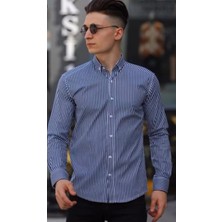 Atk Giyim Atkgiyim Erkek Slim Fit Çizgili Interlok Pamuklu Gömlek - 6 Renk Seçeneği Lacivert Beyaz Beyaz Lacivert Beyaz Siyah   Mavi Beyaz