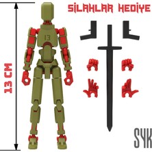 SYK Design Robot 13 Dummy Haki Yeşil Kırmızı Tüm Eklemleri Hareketli Aksiyon Figürü Oyuncak