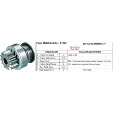 Form Metal Marş Dişlisi 12 Diş 8 Kanal Japon Tipi Mıtsubıshı L200 L300 Tam Freze  Ds=12 Dkç=37,5 Boy=51,5 Ks=8 Bdç=13,1 Gç=50 (1 Ad )