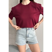 Balenbi Kadın Modal Bisiklet Yaka Basic Yarım Kollu T-Shirt 1211